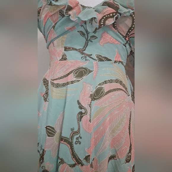 H&M Limited Edition Chiffon Boho Maxi Sundress In Pastel Print Blue/pink. Size 2 - Picture 8 of 15